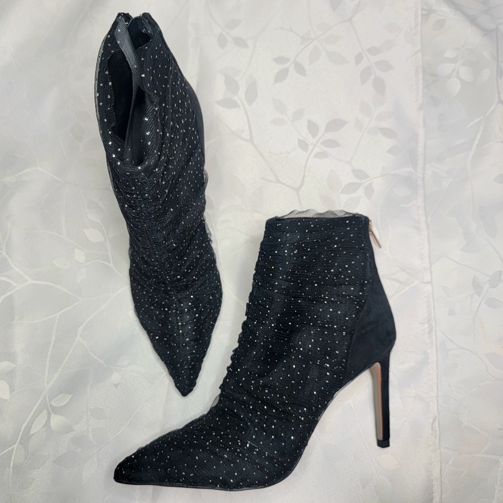 Sam Edelman Farren Glitter Mesh Tulle Pointed Toe Stiletto Heeled Ankle Booties‎
